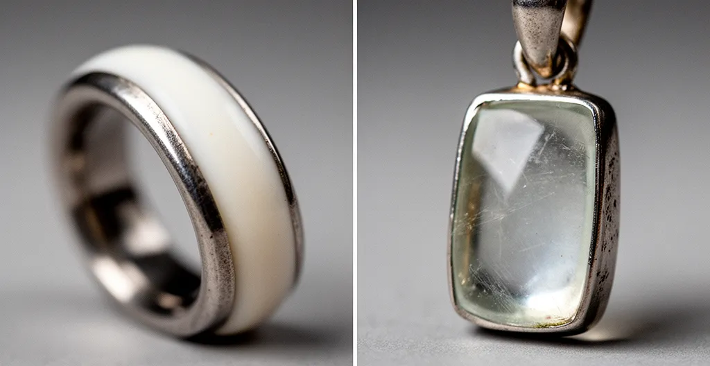Close-up comparison of cold and hot enamel jewelry showing texture differences