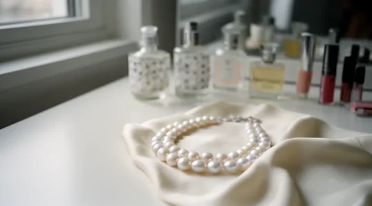 Cultured pearls being carefully protected from perfume application with proper care techniques