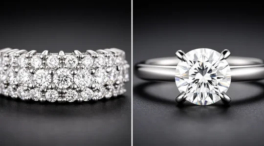 Close-up comparison of micro-pave and solitaire ring settings highlighting maintenance differences
