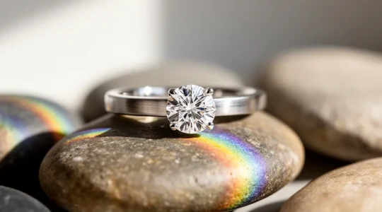 Elegant minimalist diamond ring with subtle lighting showcasing secure prong setting