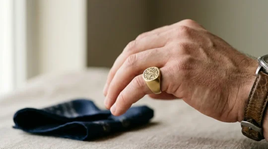 Contemporary styling of signet rings with modern men's fashion accessories