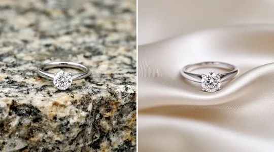 Close-up comparison of two solitaire diamond rings showcasing different setting styles