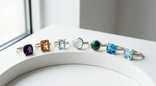 Professional comparison of various semi-precious gemstone rings showing different durability characteristics under natural lighting