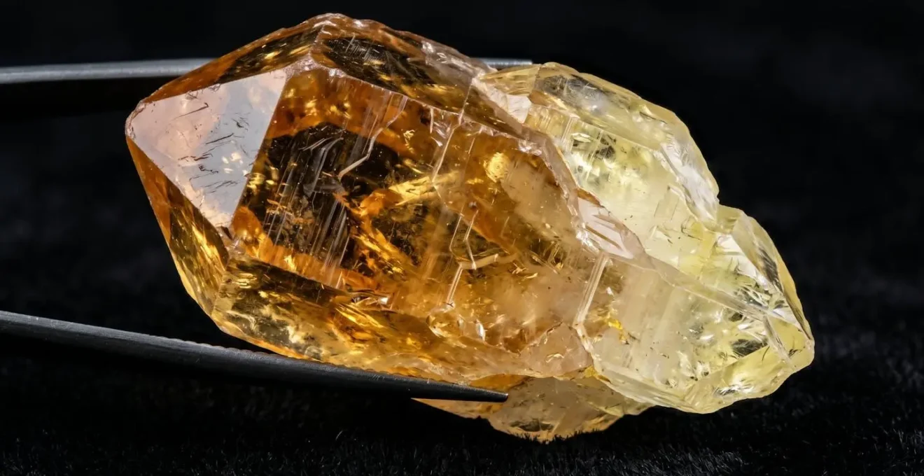 Macro photograph showing dichroism effect in natural citrine crystal under polarized light