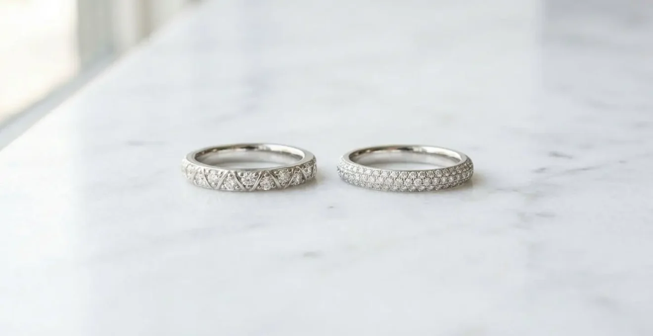 Side-by-side comparison of French pave V-cuts versus micropave continuous diamond surface