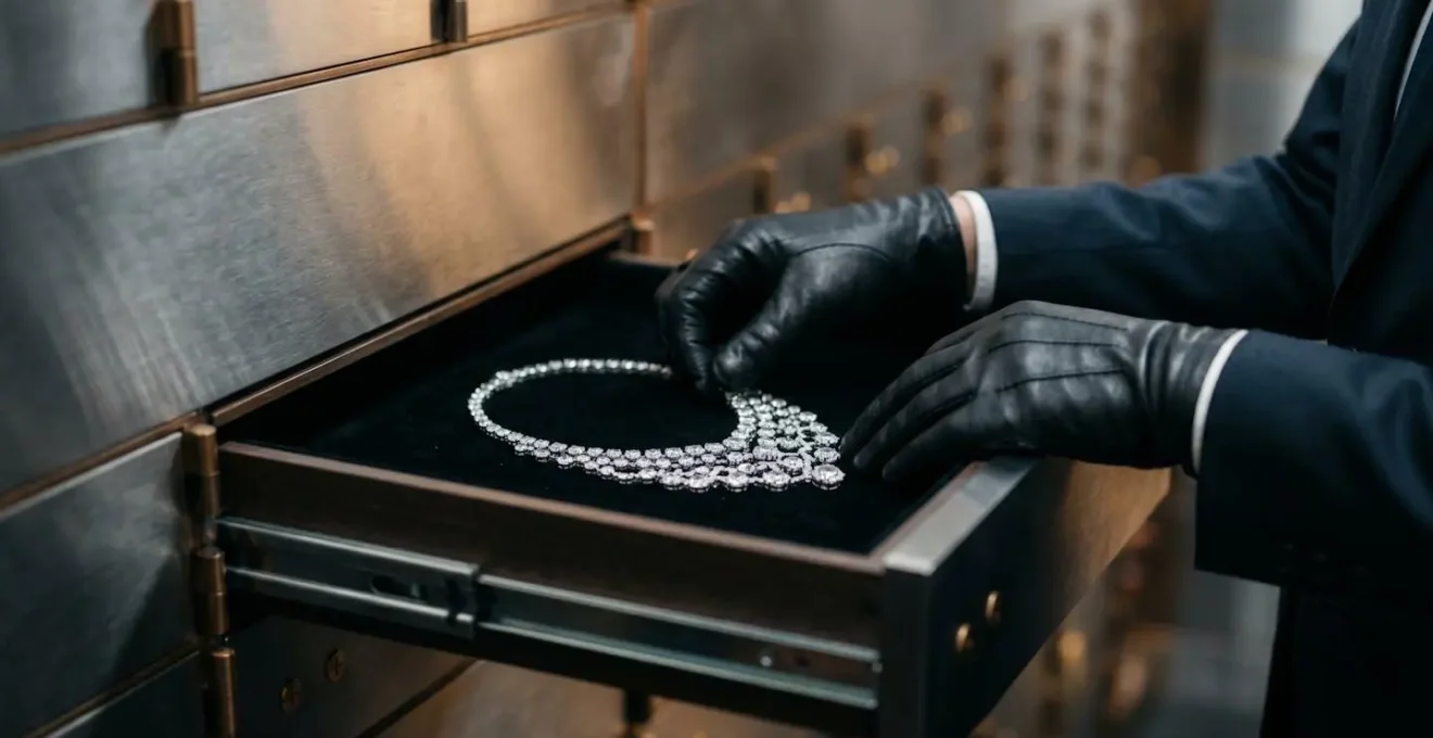 High-value diamond parure in secure vault environment