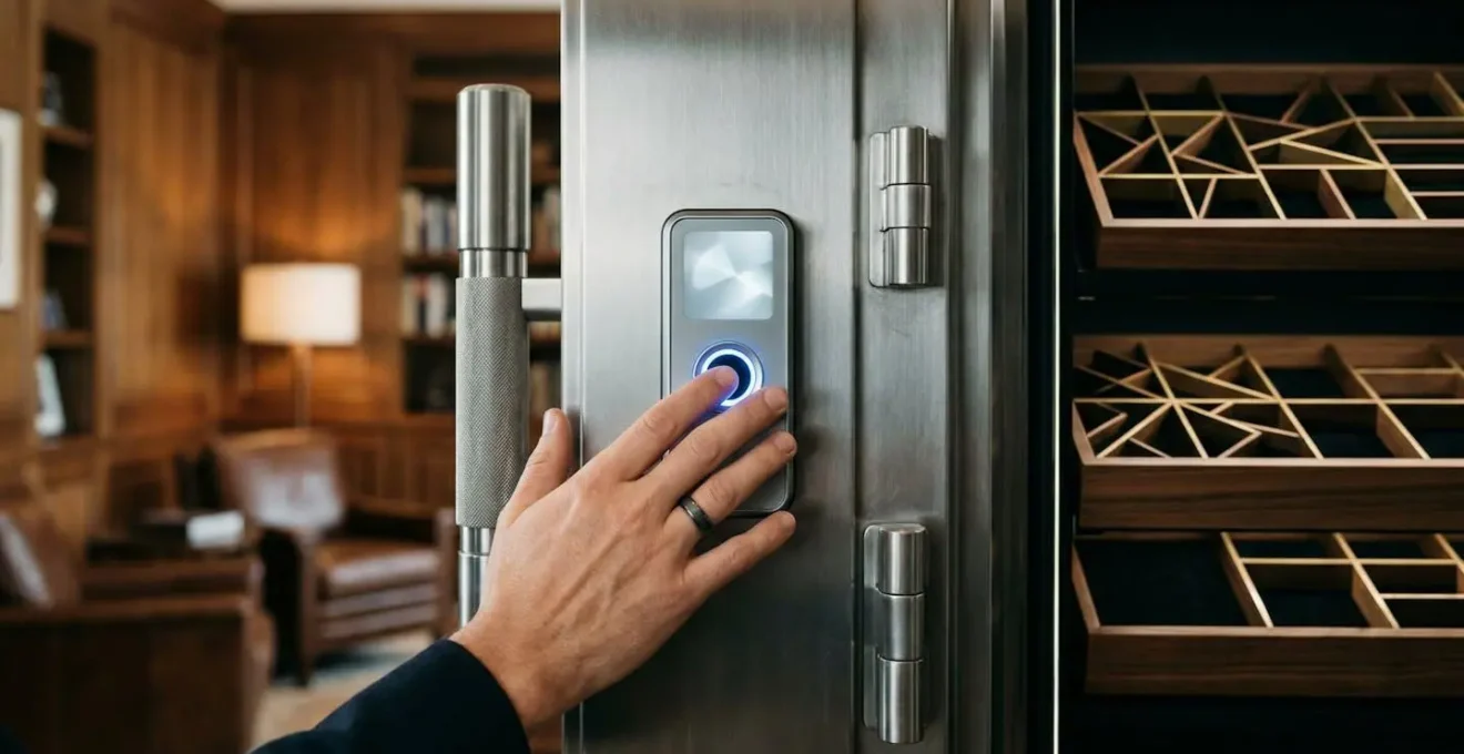 High-security home vault with biometric access showing a sophisticated jewelry storage system inside.