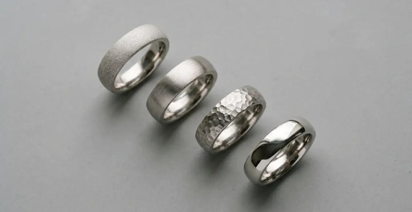 Comparison of different matte finish types on metal jewelry surfaces