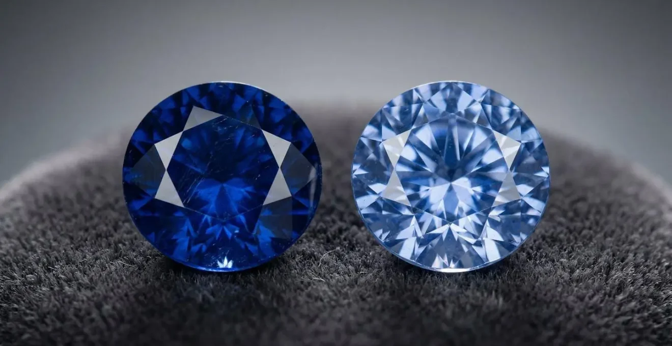 Macro comparison of Royal Blue and Cornflower Blue sapphire gemstones