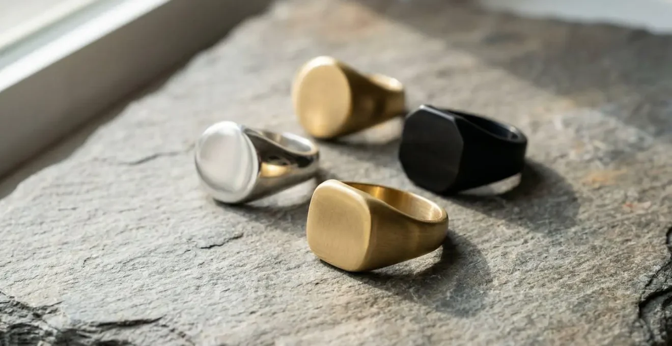 Different signet ring shapes displayed on various hand types