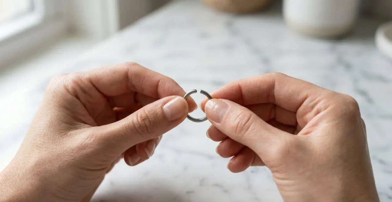 Hands demonstrating the proper torsional twist technique for opening a seamless sleeper ring